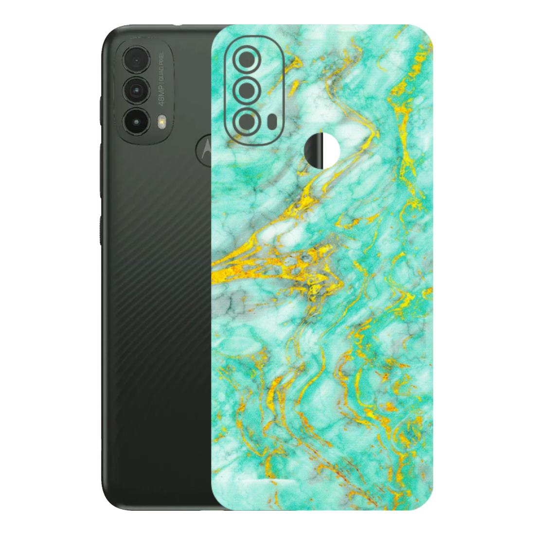 Motorola Phone Skins (All Models) - Green And Gold Marble Feel - Matte Finish (M-16) Motorola Moto E40