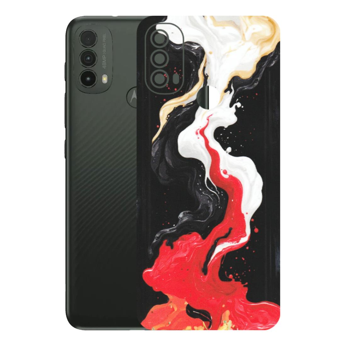 Motorola Phone Skins (All Models) - Black Red White Paint Splash Fusion - Matte Finish (M-56) Motorola Moto E40