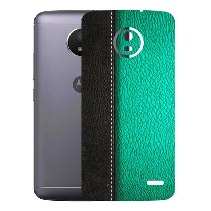 Motorola Phone Skins (All Models) - Black Green Dual Leather Stich - 3D Embossed Finish (L-233) Motorola Moto E4