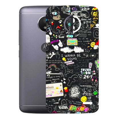 Motorola Phone Skins (All Models) - Black Creatives Doodles - 3D Embossed Finish (L-311) Motorola Moto E4