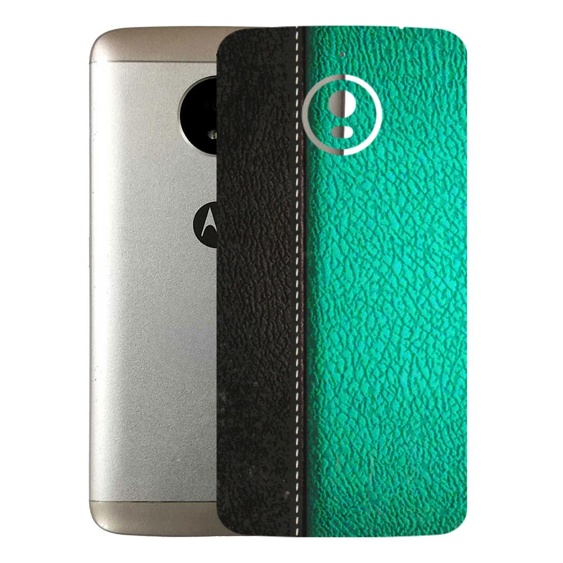 Motorola Phone Skins (All Models) - Black Green Dual Leather Stich - 3D Embossed Finish (L-233) Motorola Moto E4 Plus