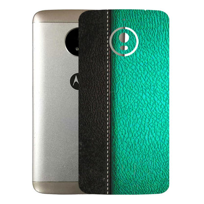 Motorola Phone Skins (All Models) - Black Green Dual Leather Stich - 3D Embossed Finish (L-233) Motorola Moto E4 Plus