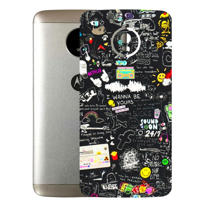Motorola Phone Skins (All Models) - Black Creatives Doodles - 3D Embossed Finish (L-311) Motorola Moto E4 Plus