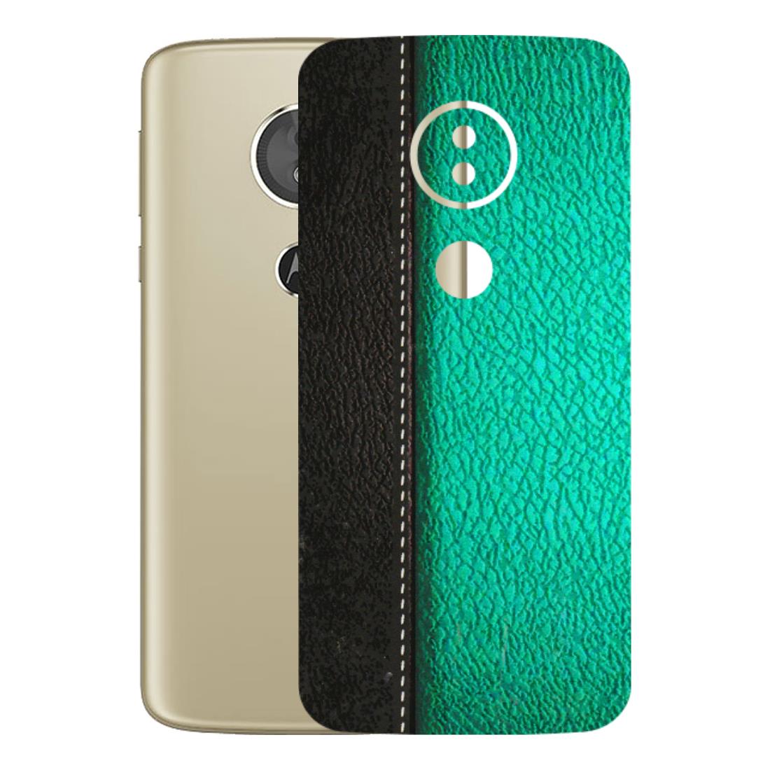 Motorola Phone Skins (All Models) - Black Green Dual Leather Stich - 3D Embossed Finish (L-233) Motorola Moto E5