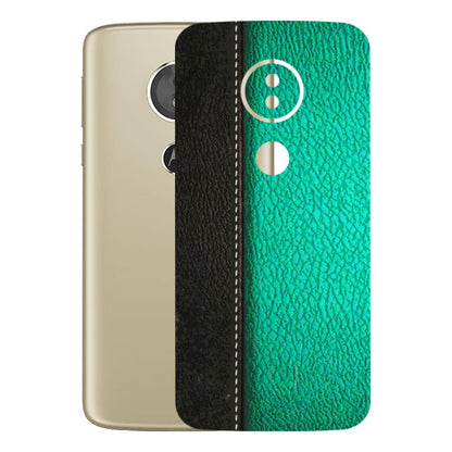 Motorola Phone Skins (All Models) - Black Green Dual Leather Stich - 3D Embossed Finish (L-233) Motorola Moto E5