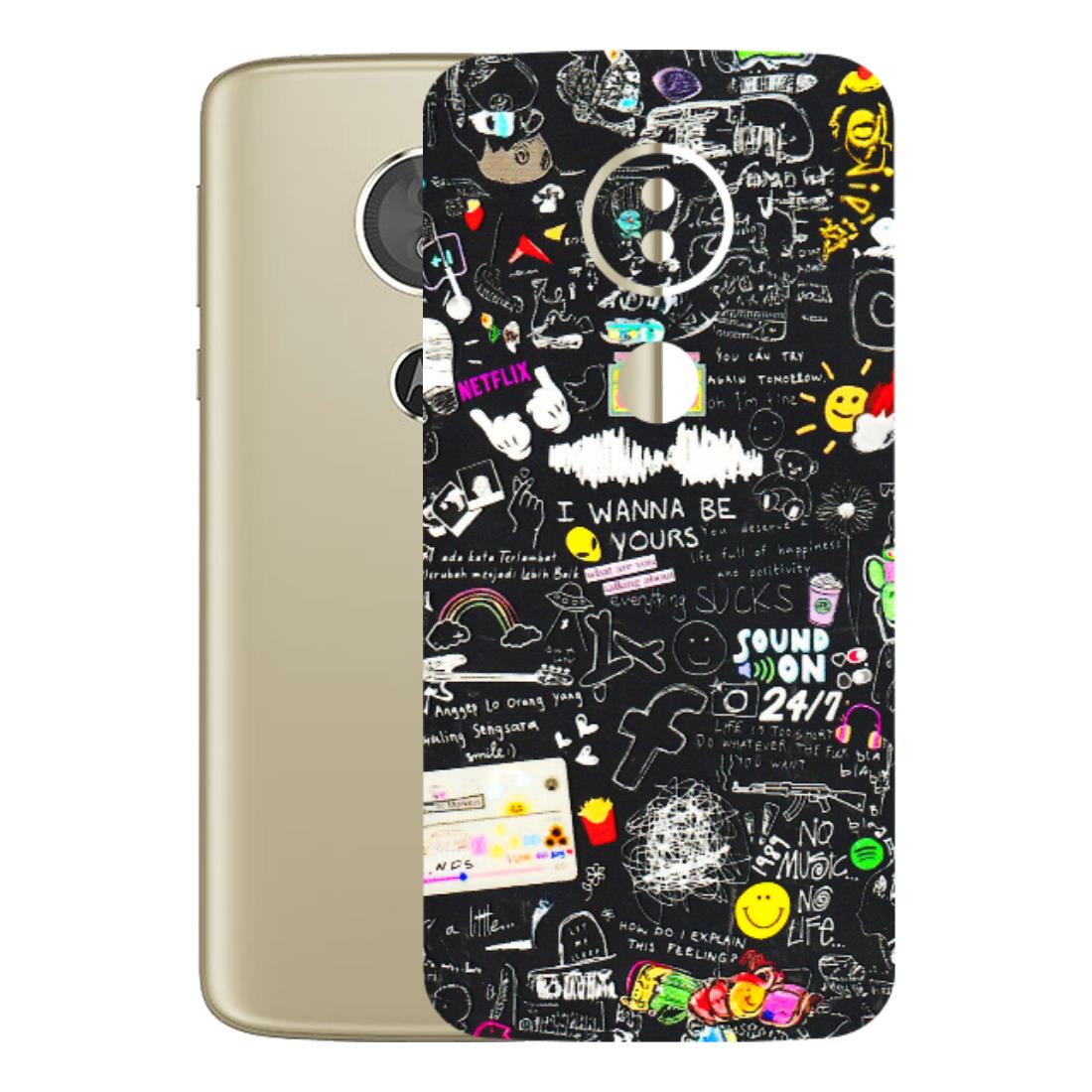Motorola Phone Skins (All Models) - Black Creatives Doodles - 3D Embossed Finish (L-311) Motorola Moto E5