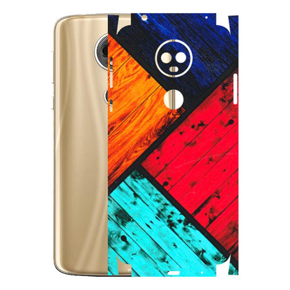 Motorola Phone Skins (All Models) - Colourful Wood Panels Abstract - 3D Embossed Finish (L-09) Motorola Moto E5 Plus