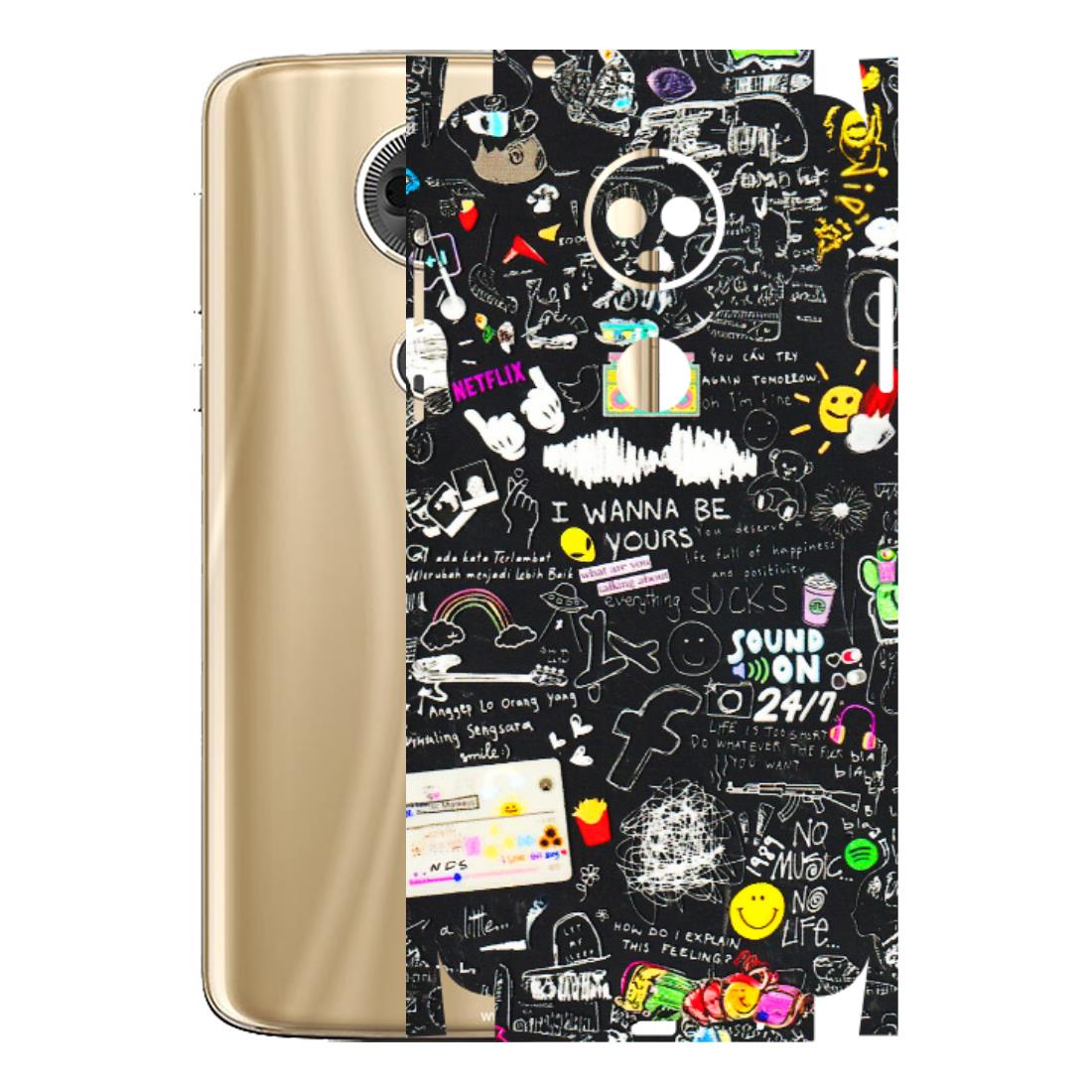 Motorola Phone Skins (All Models) - Black Creatives Doodles - 3D Embossed Finish (L-311) Motorola Moto E5 Plus