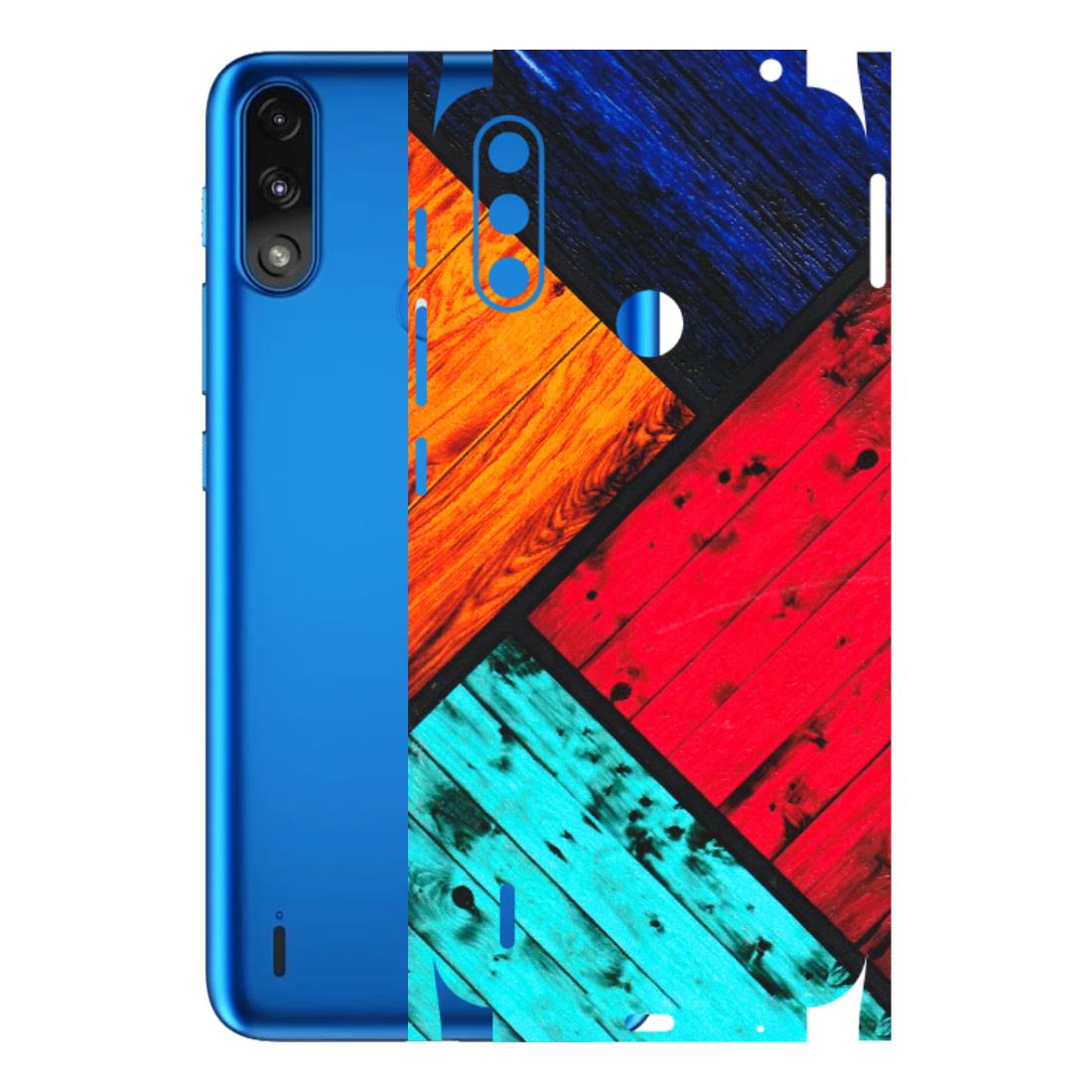 Motorola Phone Skins (All Models) - Colourful Wood Panels Abstract - 3D Embossed Finish (L-09) Motorola Moto E7 Power