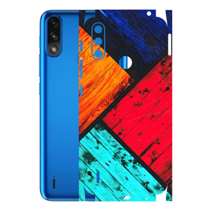 Motorola Phone Skins (All Models) - Colourful Wood Panels Abstract - 3D Embossed Finish (L-09) Motorola Moto E7 Power