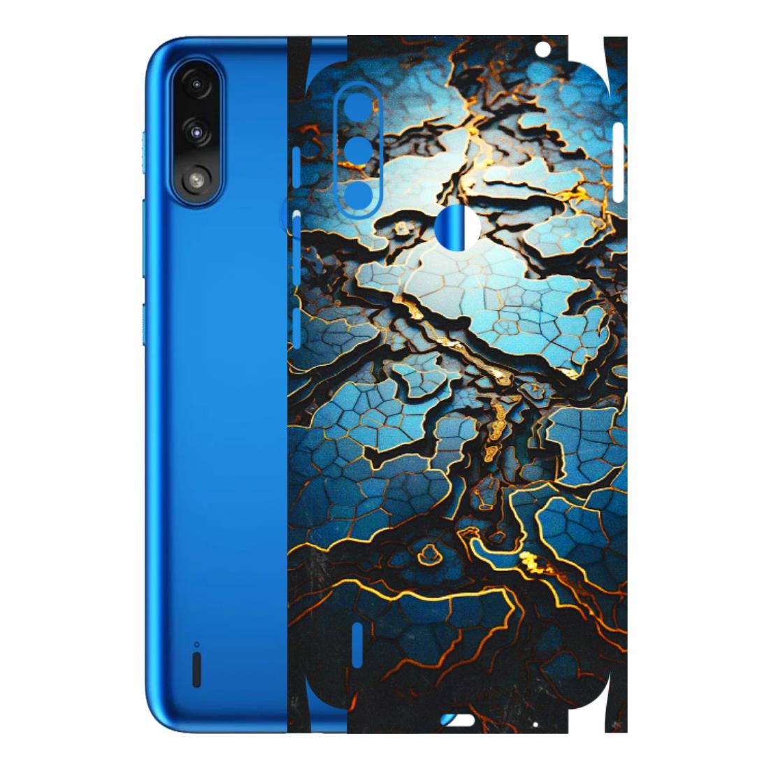 Motorola Phone Skins (All Models) - Blue Gold Abstract - 3D Embossed Finish (L-11) Motorola Moto E7 Power