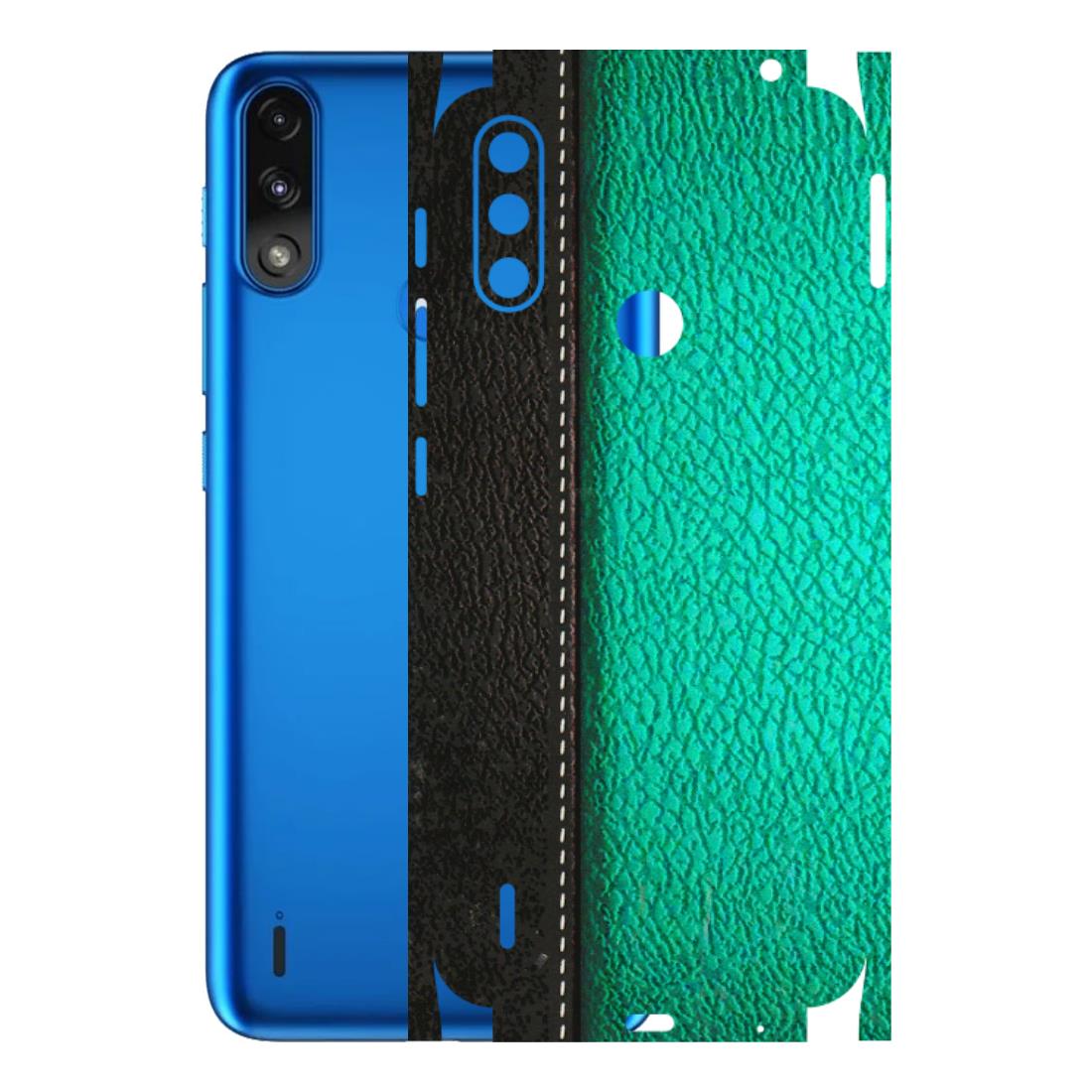 Motorola Phone Skins (All Models) - Black Green Dual Leather Stich - 3D Embossed Finish (L-233) Motorola Moto E7 Power