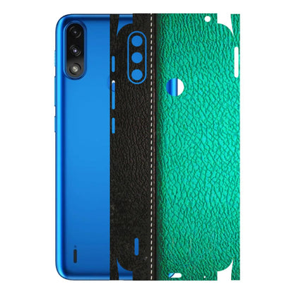 Motorola Phone Skins (All Models) - Black Green Dual Leather Stich - 3D Embossed Finish (L-233) Motorola Moto E7 Power
