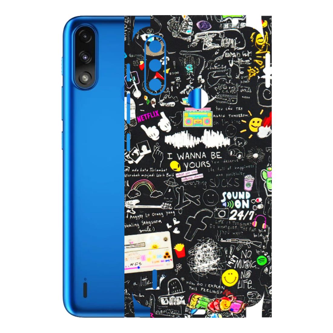 Motorola Phone Skins (All Models) - Black Creatives Doodles - 3D Embossed Finish (L-311) Motorola Moto E7 Power