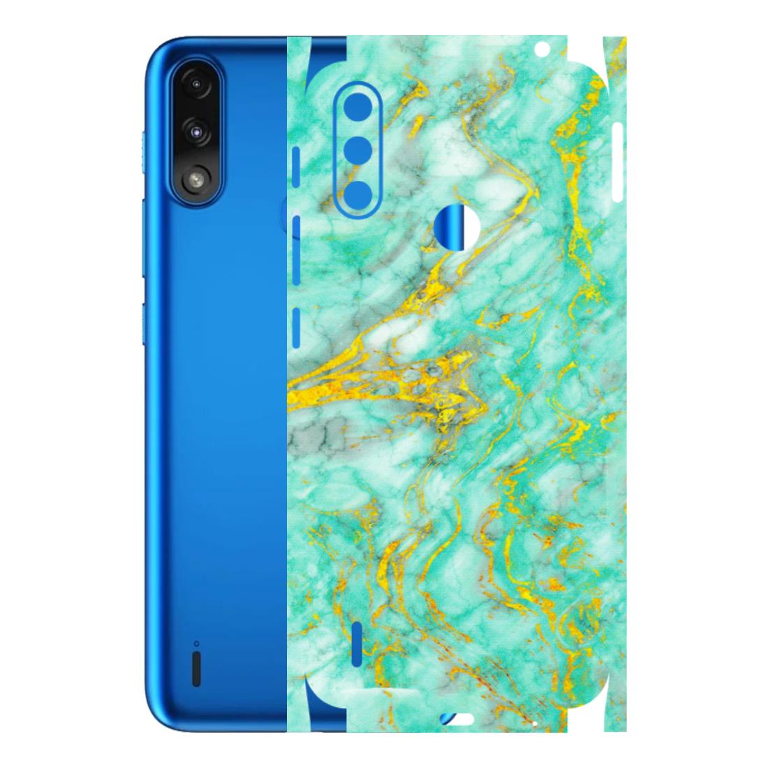 Motorola Phone Skins (All Models) - Green And Gold Marble Feel - Matte Finish (M-16) Motorola Moto E7 Power