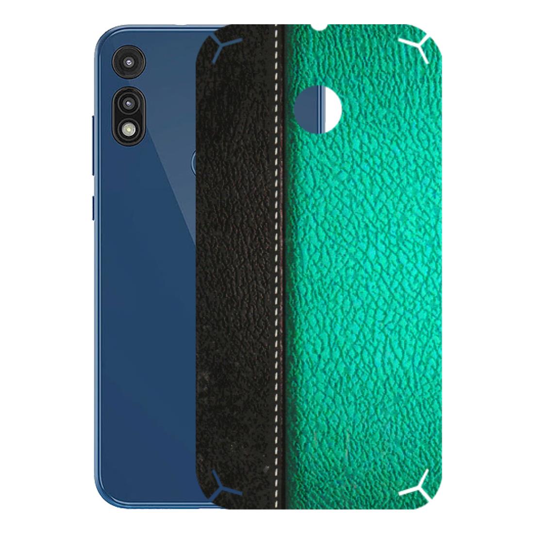 Motorola Phone Skins (All Models) - Black Green Dual Leather Stich - 3D Embossed Finish (L-233) Motorola Moto E