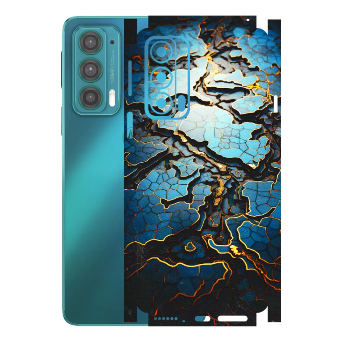 Motorola Phone Skins (All Models) - Blue Gold Abstract - 3D Embossed Finish (L-11) Motorola Moto Edge 20 (5G)