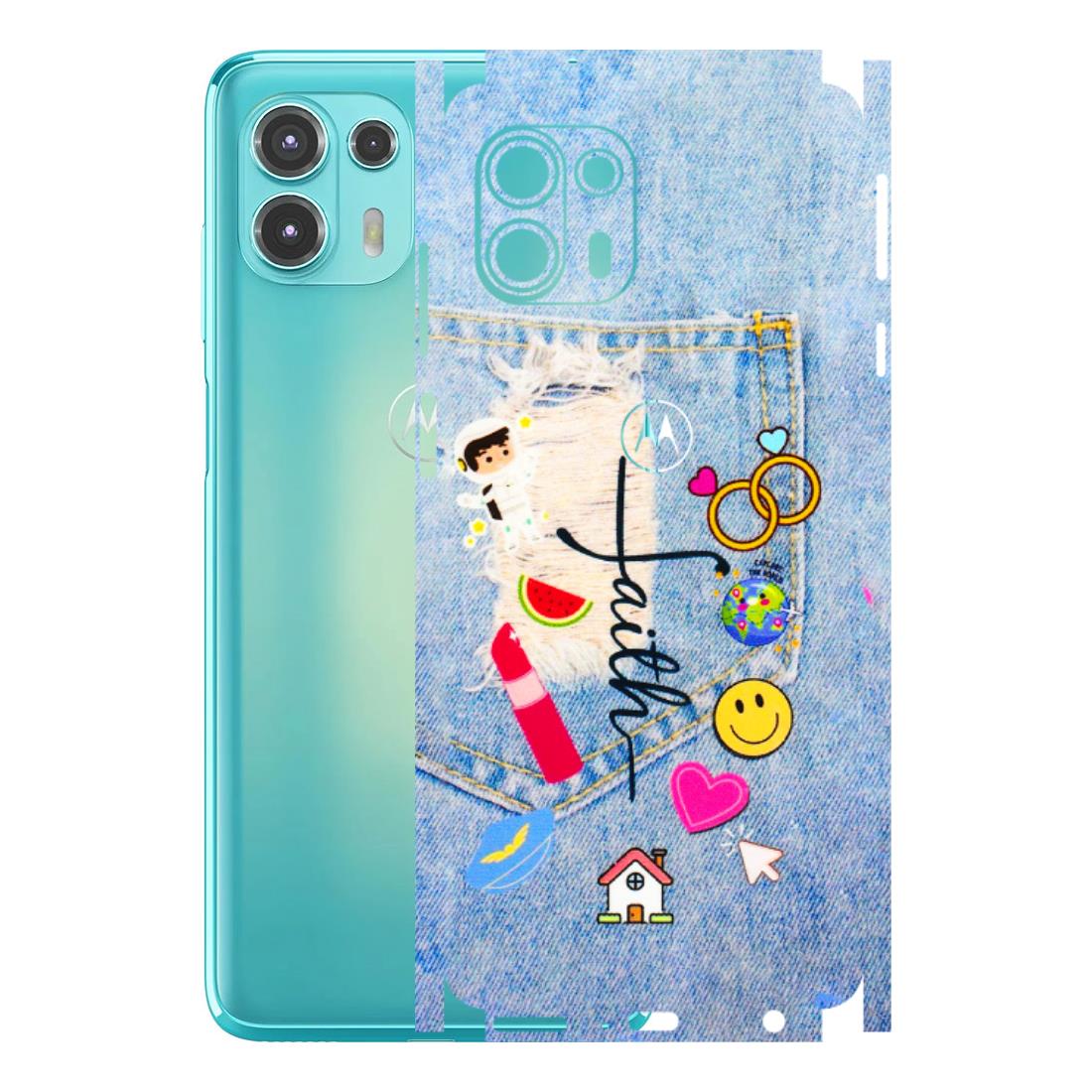 Motorola Phone Skins (All Models) - Denim Jeans Pocket - 3D Embossed Finish (L-134) Motorola Moto Edge 20 Fusion