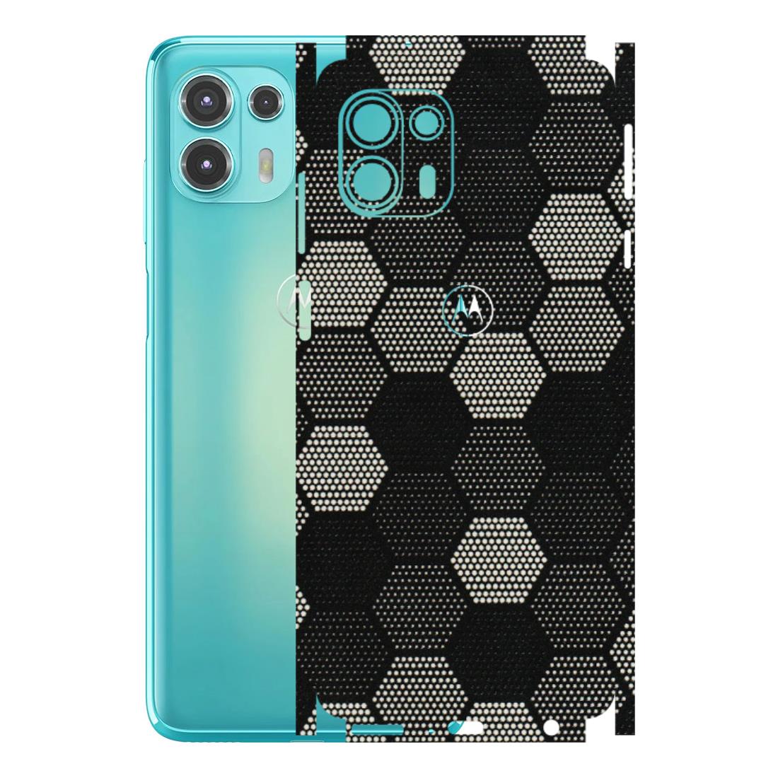 Motorola Phone Skins (All Models) - Black & White Dotted Honeycomb Texture - 3D Embossed Finish (L-202) Motorola Moto Edge 20 Fusion