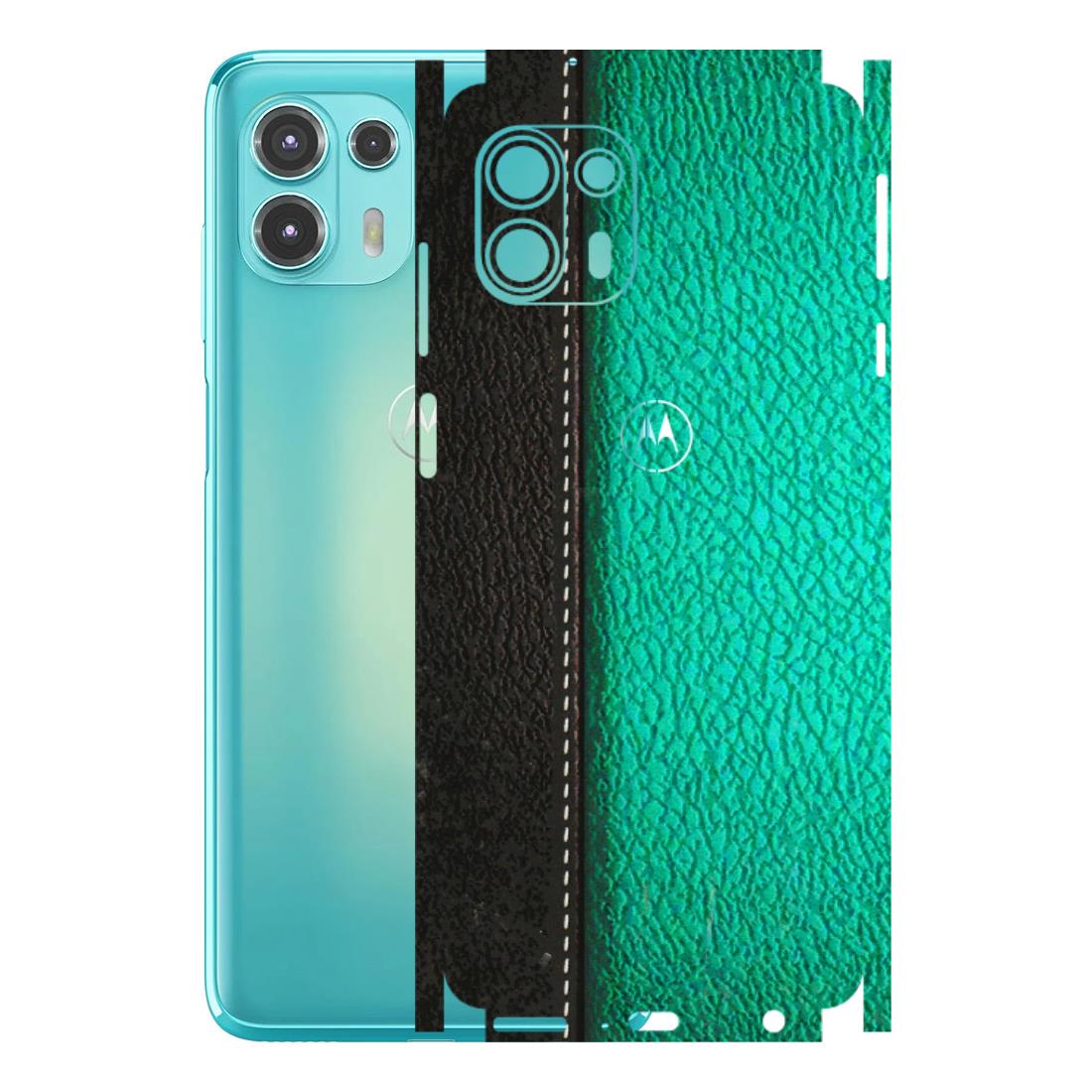 Motorola Phone Skins (All Models) - Black Green Dual Leather Stich - 3D Embossed Finish (L-233) Motorola Moto Edge 20 Fusion