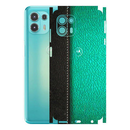 Motorola Phone Skins (All Models) - Black Green Dual Leather Stich - 3D Embossed Finish (L-233) Motorola Moto Edge 20 Fusion