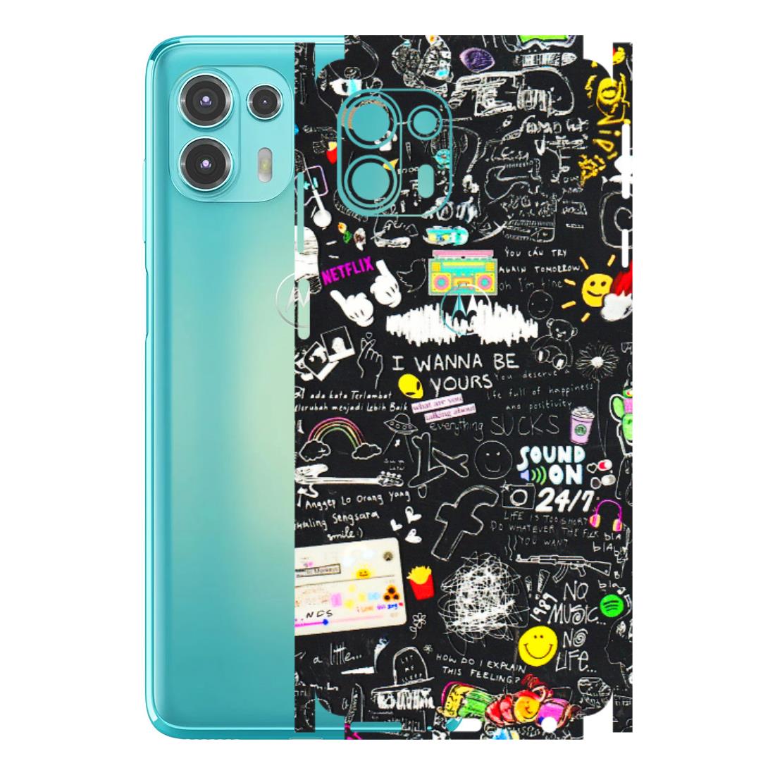 Motorola Phone Skins (All Models) - Black Creatives Doodles - 3D Embossed Finish (L-311) Motorola Moto Edge 20 Fusion