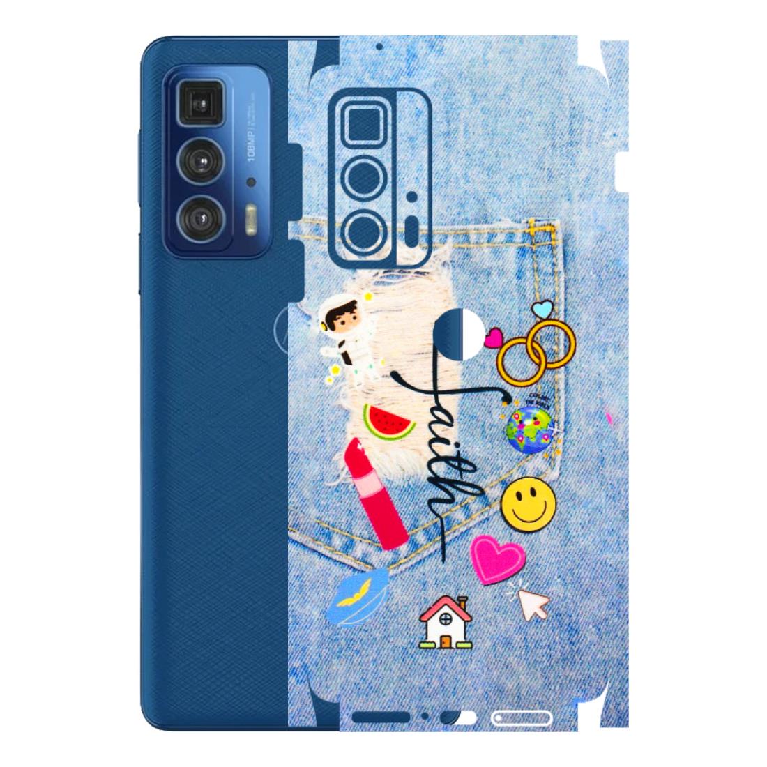 Motorola Phone Skins (All Models) - Denim Jeans Pocket - 3D Embossed Finish (L-134) Motorola Moto Edge 20 Pro