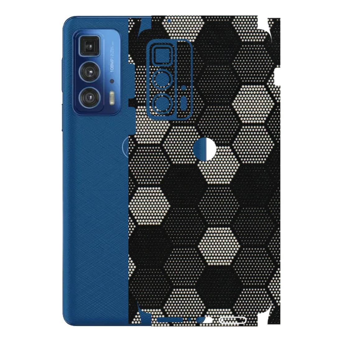 Motorola Phone Skins (All Models) - Black & White Dotted Honeycomb Texture - 3D Embossed Finish (L-202) Motorola Moto Edge 20 Pro