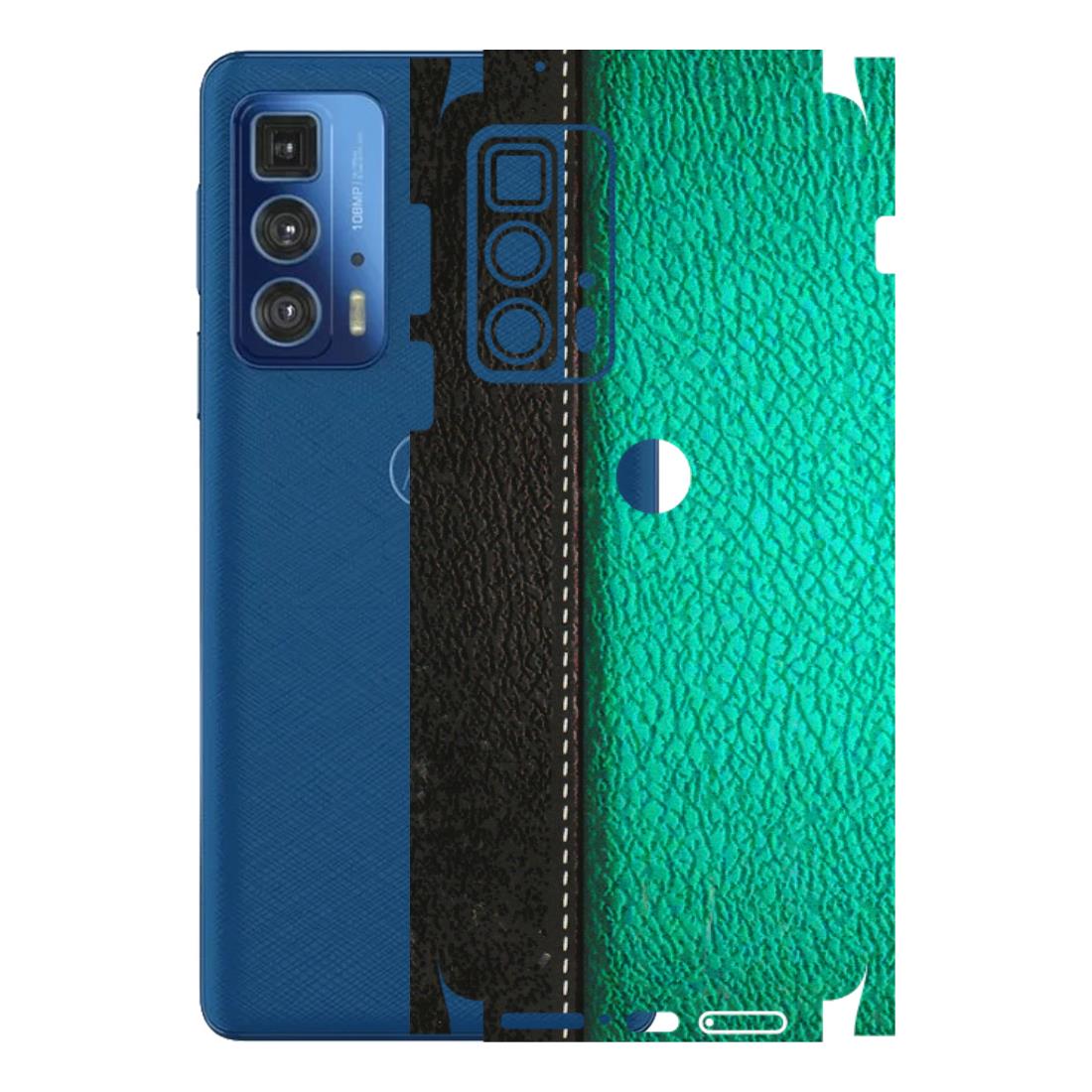 Motorola Phone Skins (All Models) - Black Green Dual Leather Stich - 3D Embossed Finish (L-233) Motorola Moto Edge 20 Pro