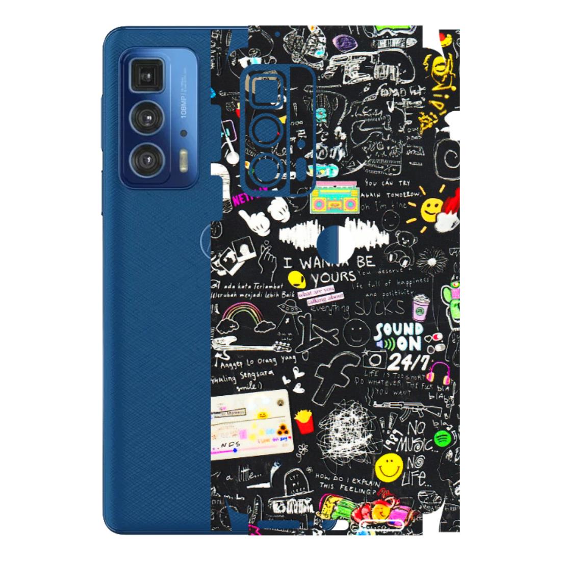 Motorola Phone Skins (All Models) - Black Creatives Doodles - 3D Embossed Finish (L-311) Motorola Moto Edge 20 Pro