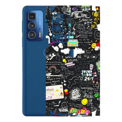 Motorola Phone Skins (All Models) - Black Creatives Doodles - 3D Embossed Finish (L-311) Motorola Moto Edge 20 Pro