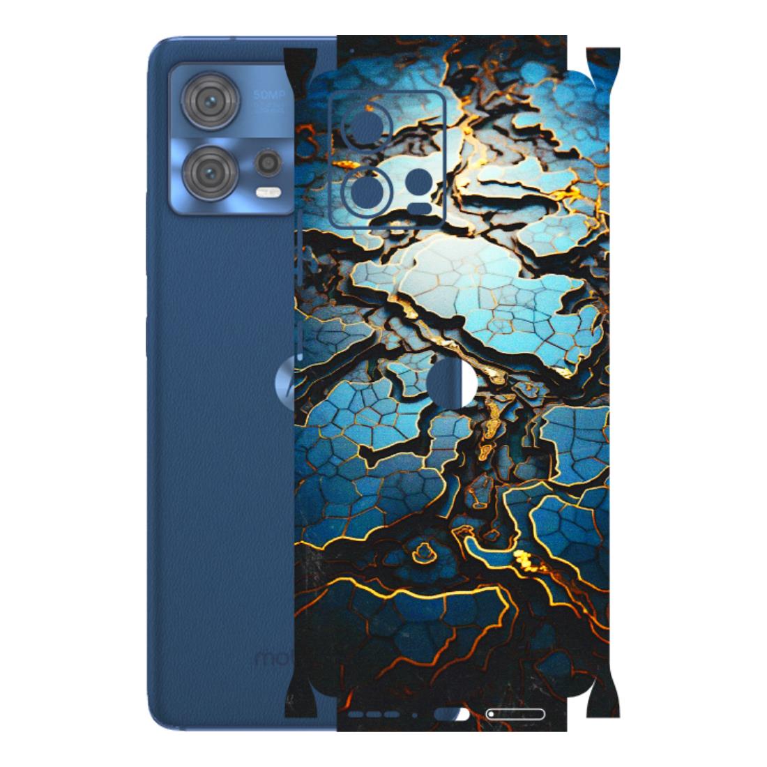 Motorola Phone Skins (All Models) - Blue Gold Abstract - 3D Embossed Finish (L-11) Motorola Moto Edge 30 Fusion (5G)