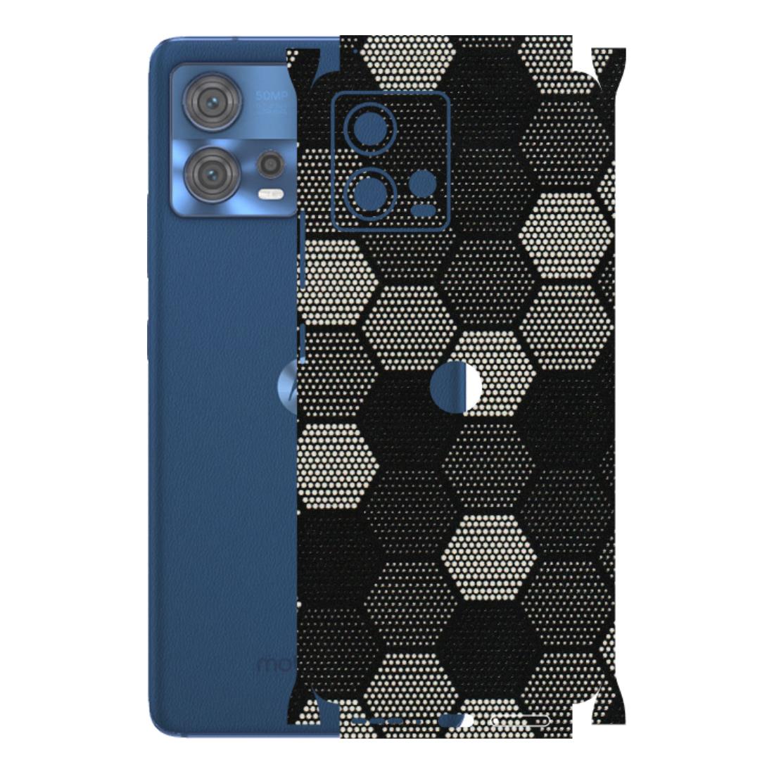 Motorola Phone Skins (All Models) - Black & White Dotted Honeycomb Texture - 3D Embossed Finish (L-202) Motorola Moto Edge 30 Fusion (5G)