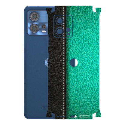 Motorola Phone Skins (All Models) - Black Green Dual Leather Stich - 3D Embossed Finish (L-233) Motorola Moto Edge 30 Fusion (5G)