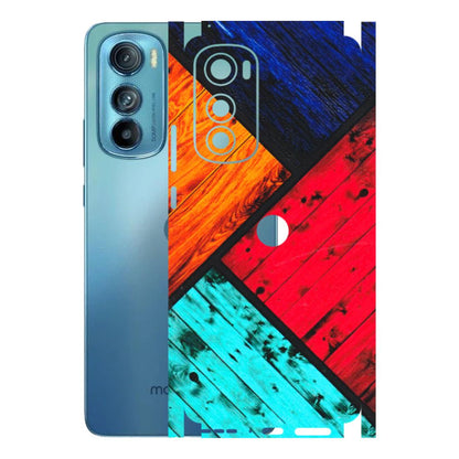 Motorola Phone Skins (All Models) - Colourful Wood Panels Abstract - 3D Embossed Finish (L-09) Motorola Moto Edge 30