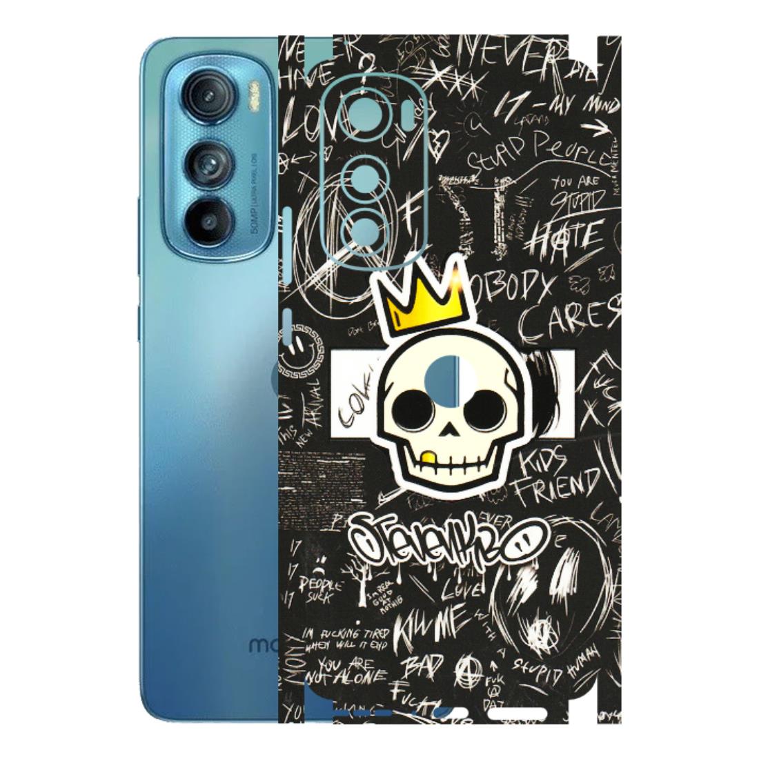 Motorola Phone Skins (All Models) - Funny Skull Black Chalk Grafitti - 3D Embossed Finish (L-22) Motorola Moto Edge 30