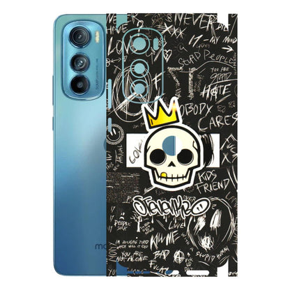 Motorola Phone Skins (All Models) - Funny Skull Black Chalk Grafitti - 3D Embossed Finish (L-22) Motorola Moto Edge 30