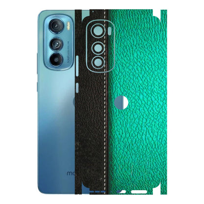 Motorola Phone Skins (All Models) - Black Green Dual Leather Stich - 3D Embossed Finish (L-233) Motorola Moto Edge 30