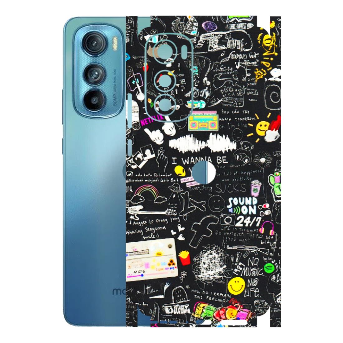 Motorola Phone Skins (All Models) - Black Creatives Doodles - 3D Embossed Finish (L-311) Motorola Moto Edge 30