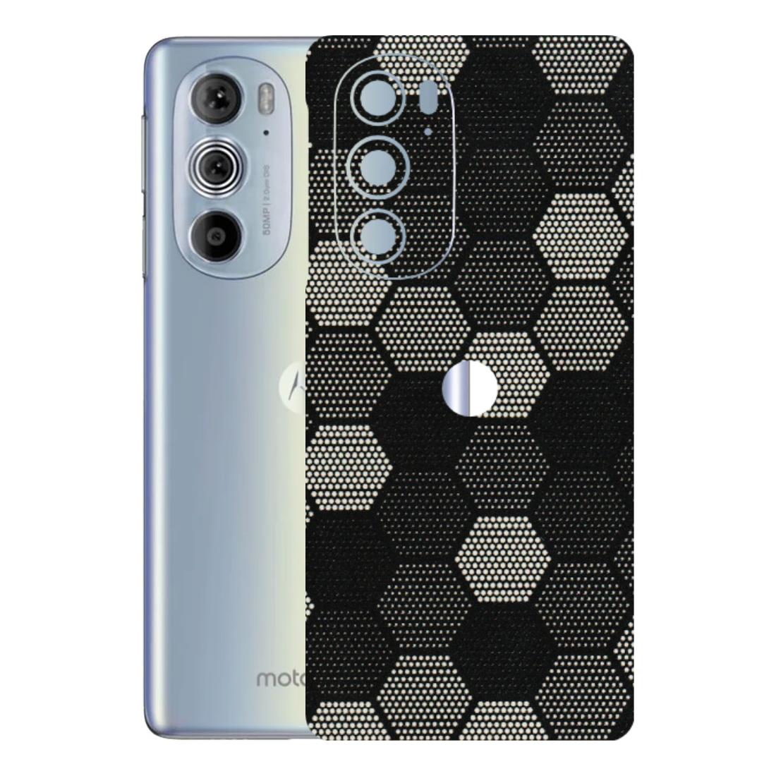 Motorola Phone Skins (All Models) - Black & White Dotted Honeycomb Texture - 3D Embossed Finish (L-202) Motorola Moto Edge 30 Pro 5G