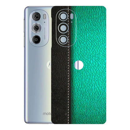 Motorola Phone Skins (All Models) - Black Green Dual Leather Stich - 3D Embossed Finish (L-233) Motorola Moto Edge 30 Pro 5G