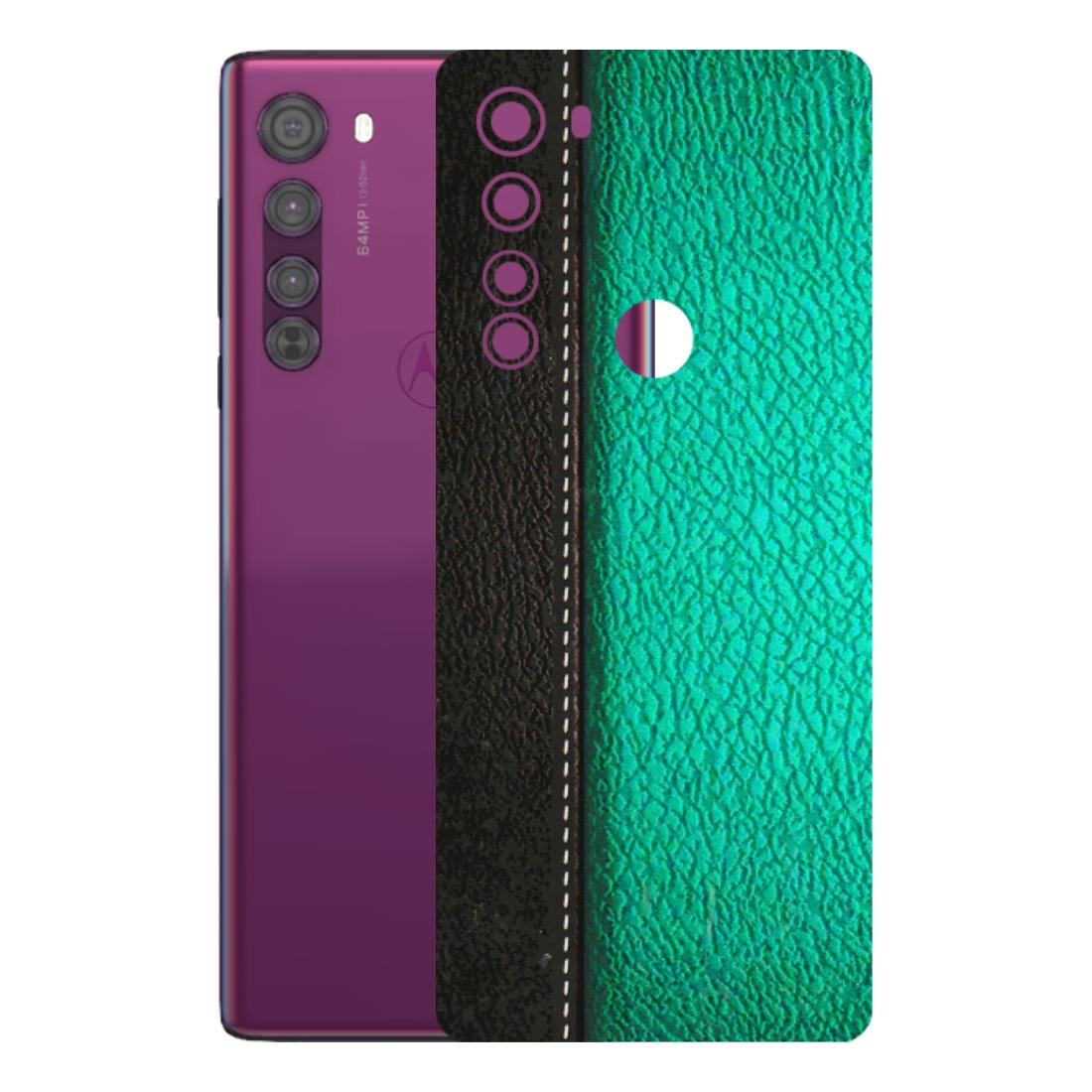 Motorola Phone Skins (All Models) - Black Green Dual Leather Stich - 3D Embossed Finish (L-233) Motorola Moto Edge