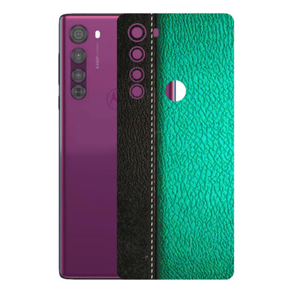 Motorola Phone Skins (All Models) - Black Green Dual Leather Stich - 3D Embossed Finish (L-233) Motorola Moto Edge