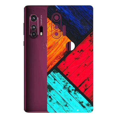 Motorola Phone Skins (All Models) - Colourful Wood Panels Abstract - 3D Embossed Finish (L-09) Motorola Moto Edge Plus