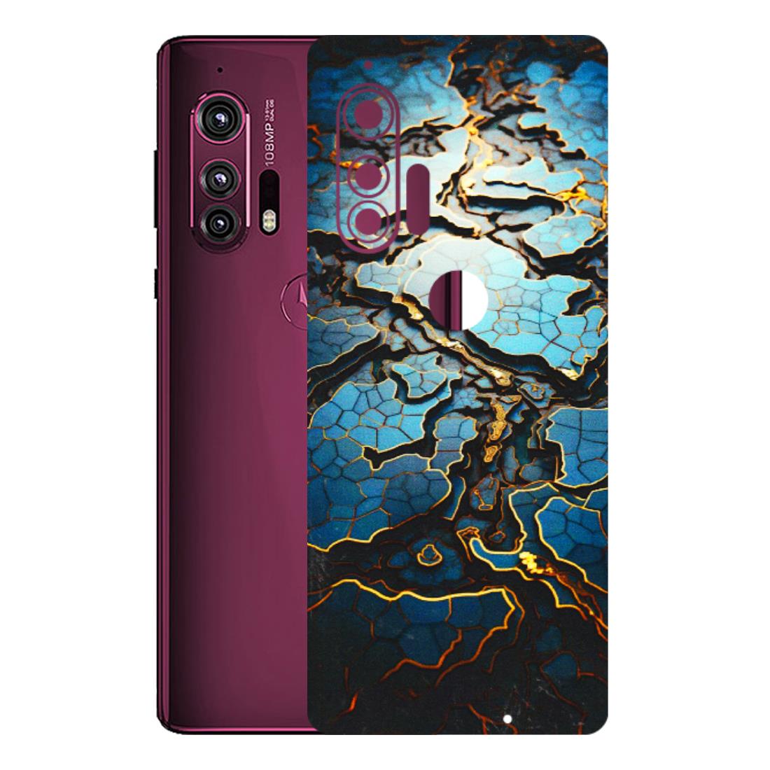 Motorola Phone Skins (All Models) - Blue Gold Abstract - 3D Embossed Finish (L-11) Motorola Moto Edge Plus