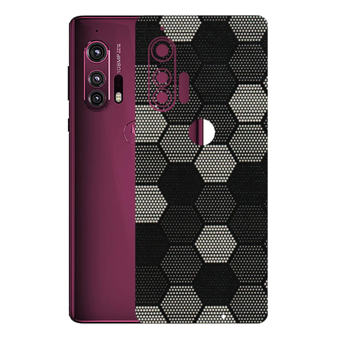 Motorola Phone Skins (All Models) - Black & White Dotted Honeycomb Texture - 3D Embossed Finish (L-202) Motorola Moto Edge Plus