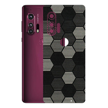 Motorola Phone Skins (All Models) - Black & White Dotted Honeycomb Texture - 3D Embossed Finish (L-202) Motorola Moto Edge Plus
