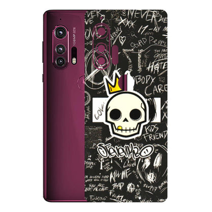 Motorola Phone Skins (All Models) - Funny Skull Black Chalk Grafitti - 3D Embossed Finish (L-22) Motorola Moto Edge Plus