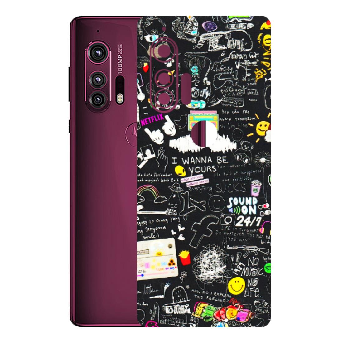 Motorola Phone Skins (All Models) - Black Creatives Doodles - 3D Embossed Finish (L-311) Motorola Moto Edge Plus
