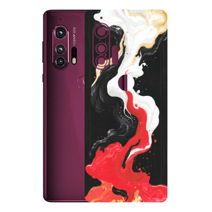 Motorola Phone Skins (All Models) - Black Red White Paint Splash Fusion - Matte Finish (M-56) Motorola Moto Edge Plus